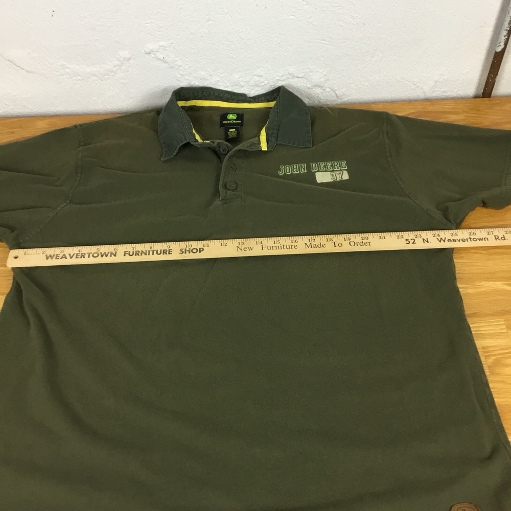 John Deere Mens XL Olive Green Short Sleeve Polo Shirt Graphic 37 Cotton - Picture 5 of 13